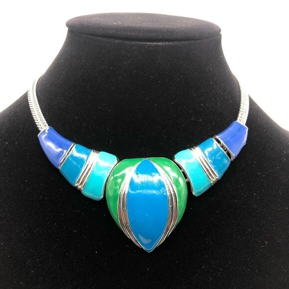 Statement Necklace in Silver Tone w/ enamel - Picture 2 of 2